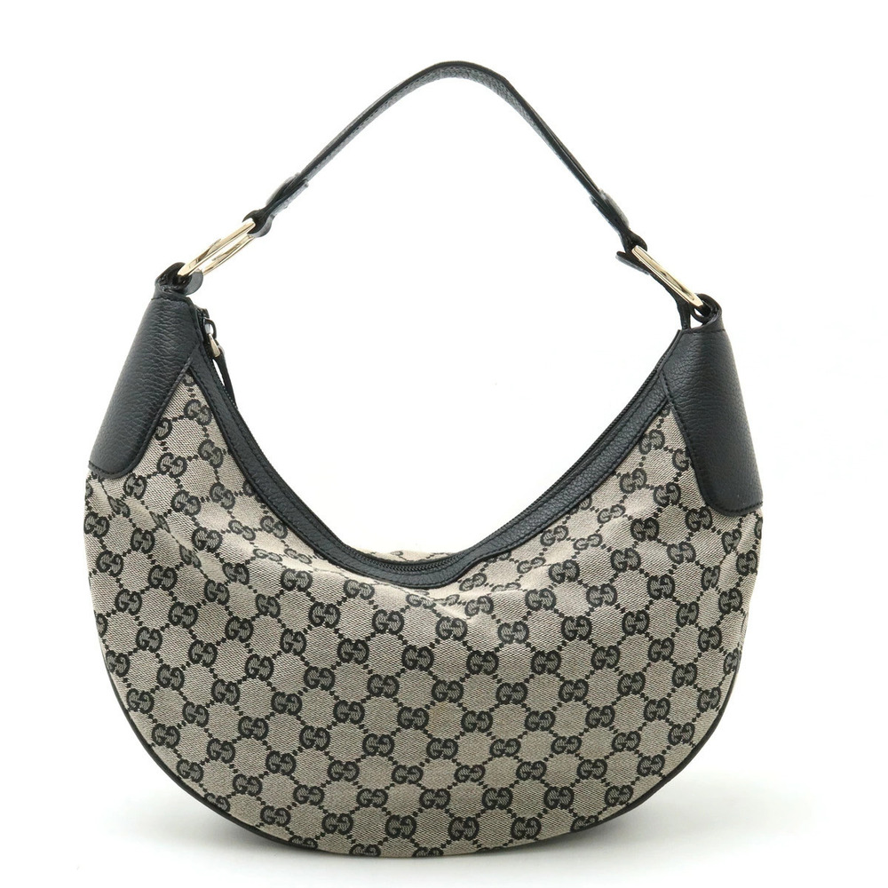 Gucci GG Canvas Hobo Bag Leather Beige Cream Navy Blue